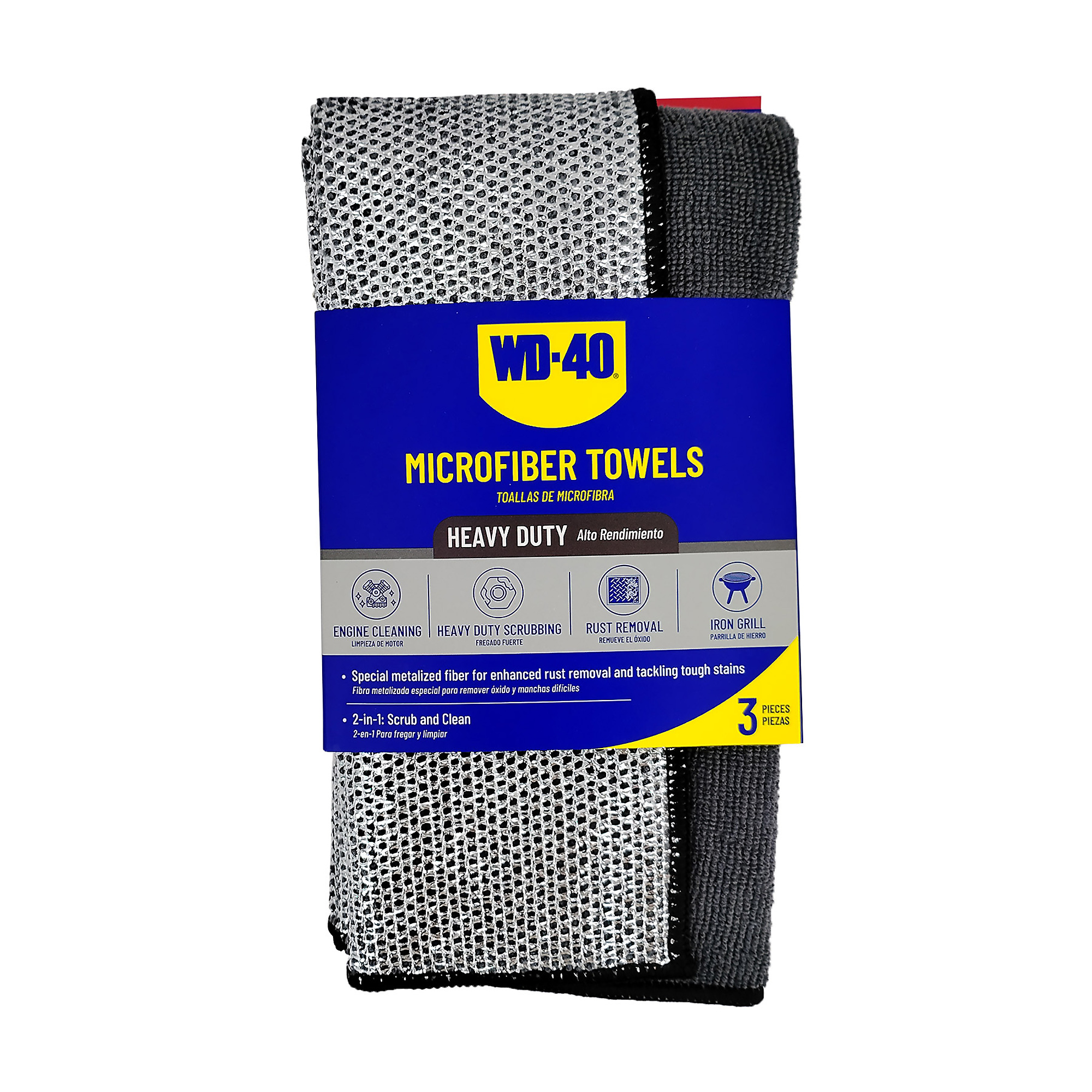 WD-40 Heavy Duty Metalized Microfiber Towel — 250 GSM, 3-Pack, Gray, Model# L40202
